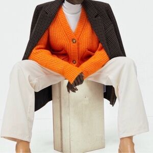 Zara  Orange pocket Knit Sweater Cardigan